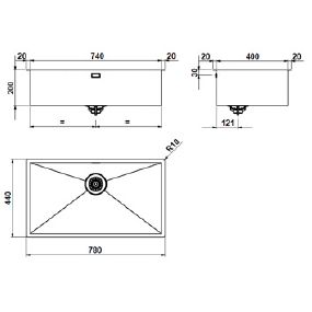 Evier inox Design 74x40cm