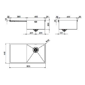 Evier inox cuve 40x40cm Design égouttoir gauche