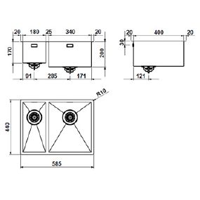 Evier inox double cuves Design